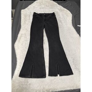 Hollister Womens High Rise Flare Black Jeans Slit Size 9S 29x29